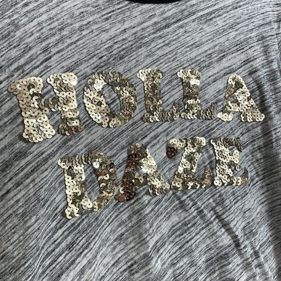 PINK Victorias Secret marled Heather gray Holla Daze sequin ringer t-shirt, XS - Picture 2 of 6